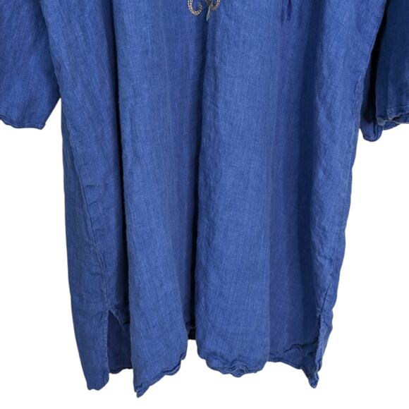 Johnny Was Kitti Dress XL 100% Linen Chambray Floral Embroidered Lace Up Bell Sl - Picture 3 of 11